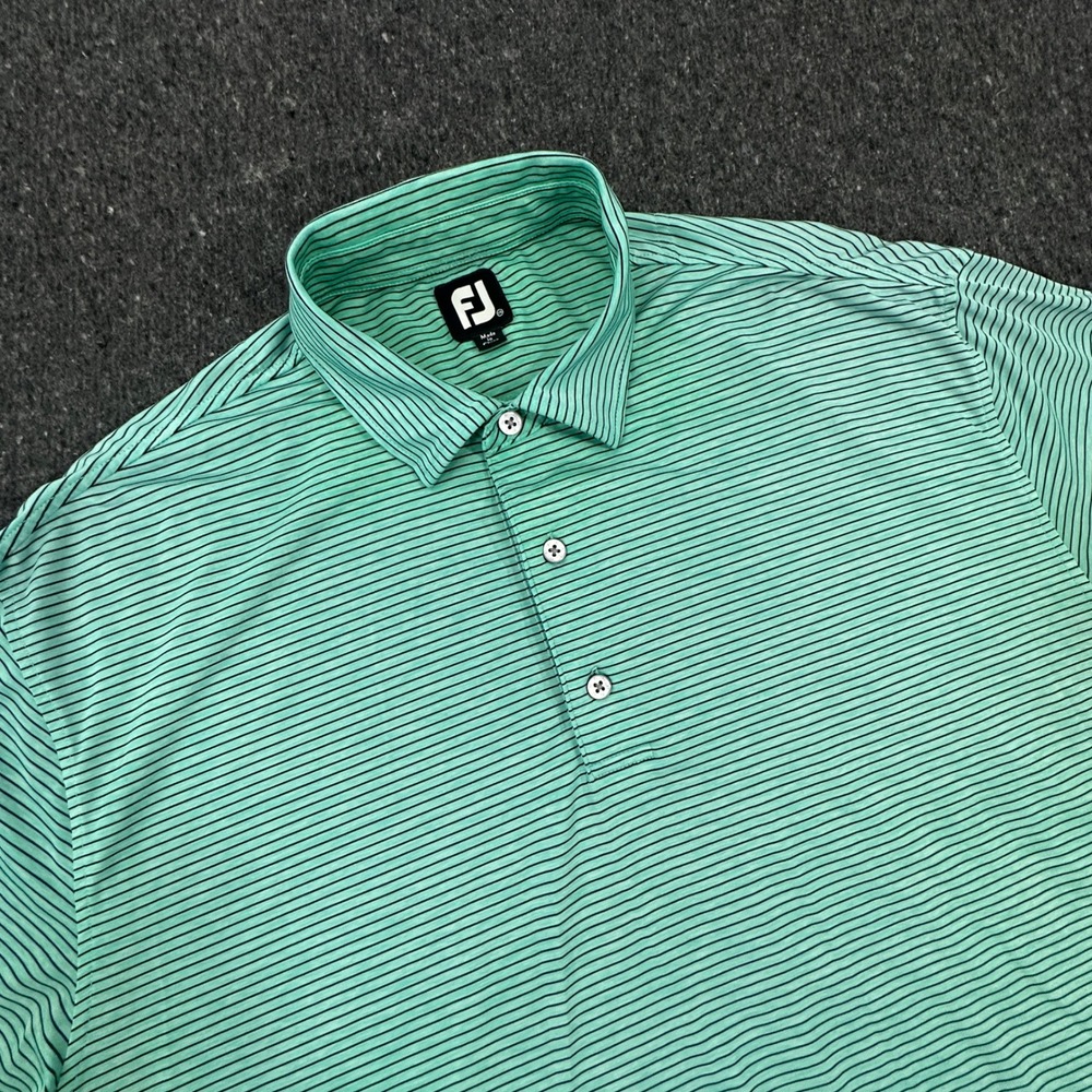 FootJoy Polo Shirt Mens XXL Green Striped Short Sleeve Performance 27420